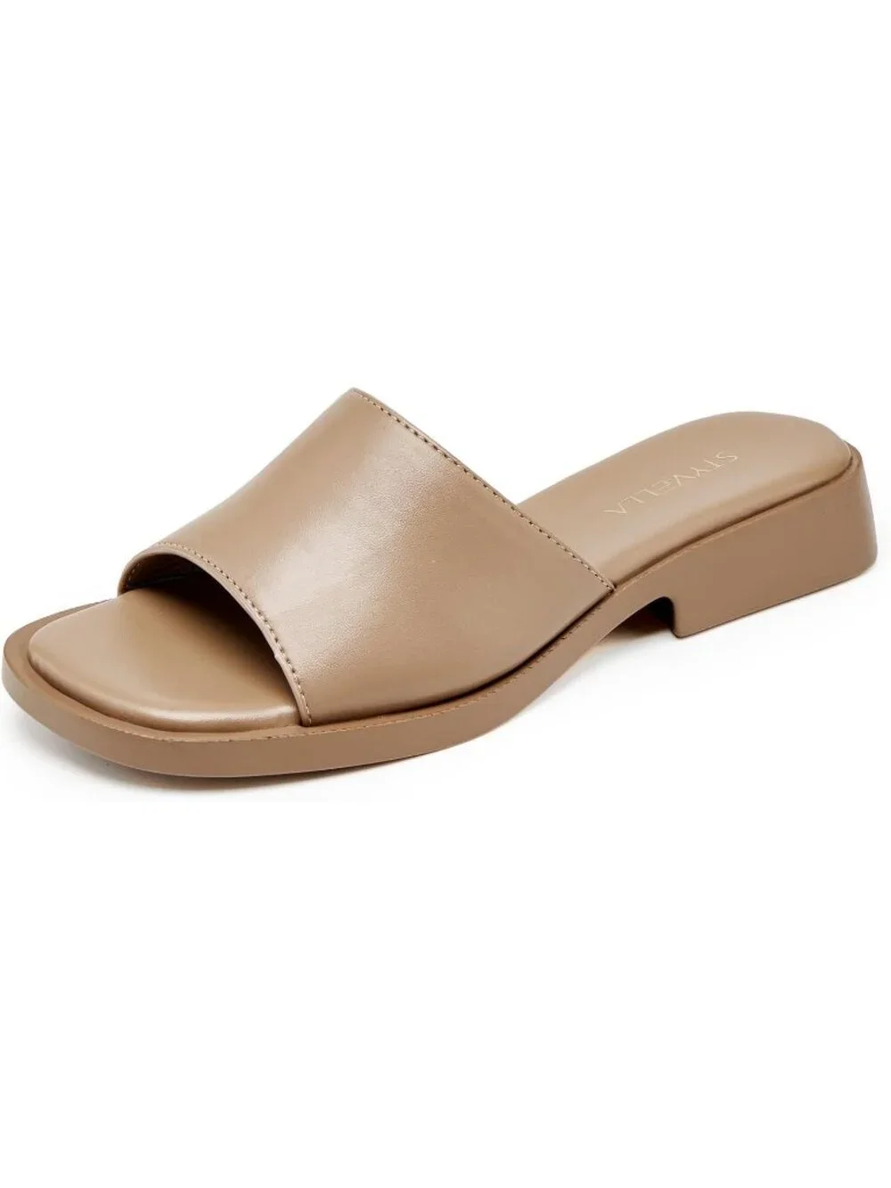 Women’s Khaki Faux Leather Comfortable Open Toe Fashion Backless Casual Flats